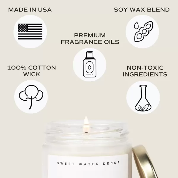 imageSweet Water Decor Spa Day Soy Candle  Sea Salt Jasmine Wood and Cream Scented Candles for Home  9oz Clear Jar  Gold Lid 40 Hour Burn Time Made in the USAMulled Cider