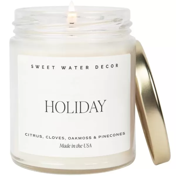 imageSweet Water Decor Spa Day Soy Candle  Sea Salt Jasmine Wood and Cream Scented Candles for Home  9oz Clear Jar  Gold Lid 40 Hour Burn Time Made in the USAHoliday