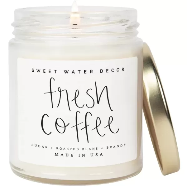 imageSweet Water Decor Spa Day Soy Candle  Sea Salt Jasmine Wood and Cream Scented Candles for Home  9oz Clear Jar  Gold Lid 40 Hour Burn Time Made in the USAFresh Coffee