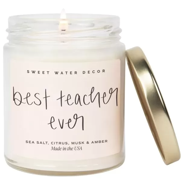 imageSweet Water Decor Best Grandma Ever Candle  Jasmine Rosemary Sea Salt ampamp Honey Scented Candle  9 oz Soy Candle in Clear Jar with 40 Hours Burn Time  Birthday and Mothers Day Gifts for GrandmaBest Teacher Ever