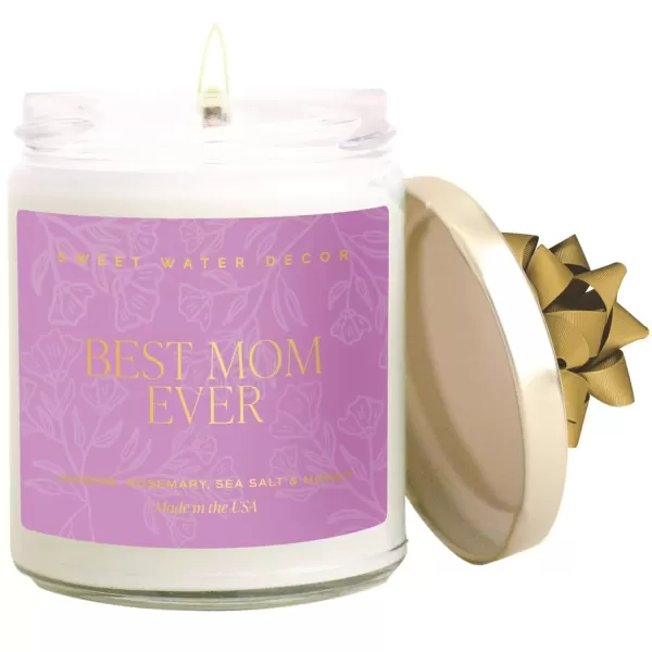 imageSweet Water Decor Best Mom Ever Candle  Rosemary Sea Salt Honey Jasmine Scented Candle  9oz Clear Jar with 40 Hour Burn Time Made in the USA  Mothers Day and Birthday Gifts for MomBest Mom Ever