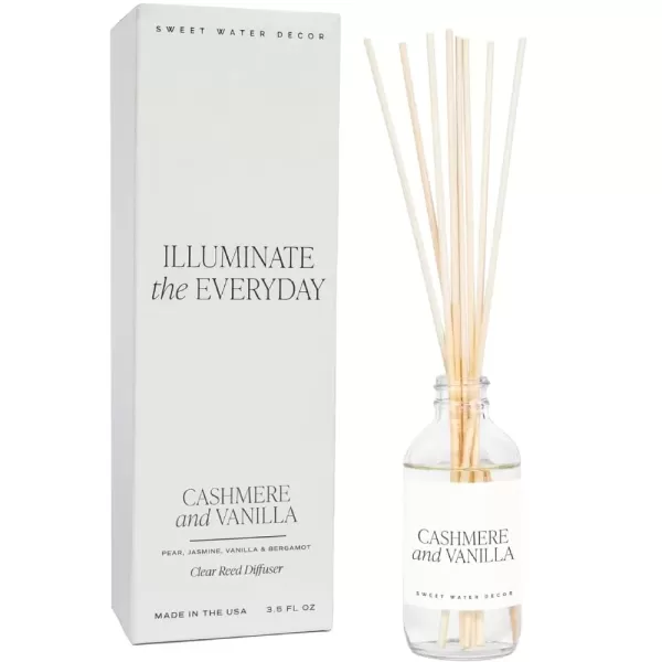 imageSweet Water Decor Cashmere and Vanilla Reed Diffuser Set  Cashmere Sandalwood Milky Coconut Bourbon Vanilla Scented Diffuser  Scent Diffusers for Home Long Lasting Fragrance Made in the USACashmere  Vanilla