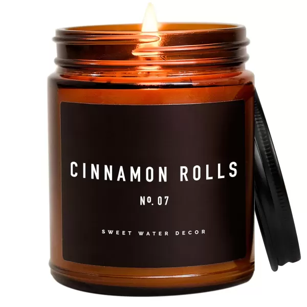 imageSweet Water Decor Cinnamon Roll Candle  Fall Candle with Cinnamon Icing and Cinnamon Buttery Pastry for Home  Cinnamon Soy Candle with 40 Hours Burn Time  9Oz Black Lid Amber Jar Cinnamon ScentsCinnamon Rolls