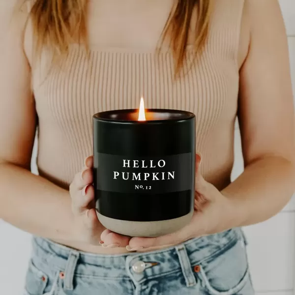 imageSweet Water Decor Hello Fall Candle  Cinnamon Apples Cloves ampamp Nutmeg Fall Scented Candle for Home  100 Cotton Wick Soy Wax Candles with 60 Hour Burn Time Made in The USA  12oz Black Stoneware JarHello Pumpkin