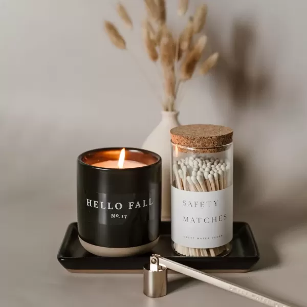 imageSweet Water Decor Hello Fall Candle  Cinnamon Apples Cloves ampamp Nutmeg Fall Scented Candle for Home  100 Cotton Wick Soy Wax Candles with 60 Hour Burn Time Made in The USA  12oz Black Stoneware JarHello Fall