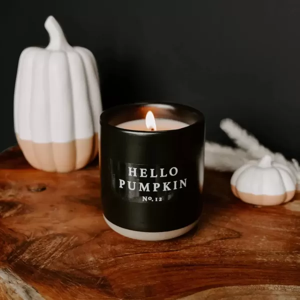 imageSweet Water Decor Hello Fall Candle  Cinnamon Apples Cloves ampamp Nutmeg Fall Scented Candle for Home  100 Cotton Wick Soy Wax Candles with 60 Hour Burn Time Made in The USA  12oz Black Stoneware JarHello Pumpkin