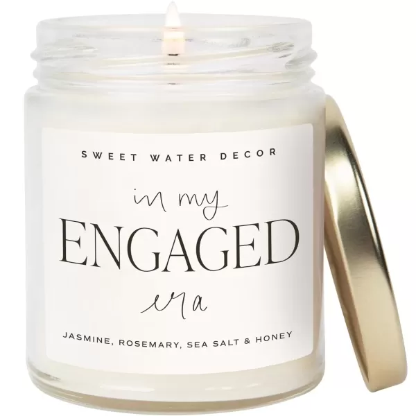 imageSweet Water Decor In My Engaged Era Candle  Jasmine Rosemary Sea Salt and Honey Scented Candle  9 oz Soy Candle in Clear Jar with 40 Hours Burn Time  Engagement and Bridal Shower Gifts for HerIn my ENGAGED Era