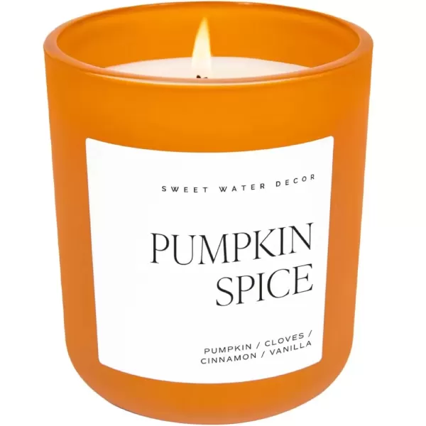 imageSweet Water Decor Pumpkin Spice Candle  Fall Candles with Pumpkin Clover Cinnamon ampamp Vanilla Scent for Home  Pumpkin Candle with 70 Hours Burn Time  15Oz Orange Jar Pumpkin Spice Soy CandlesOrange