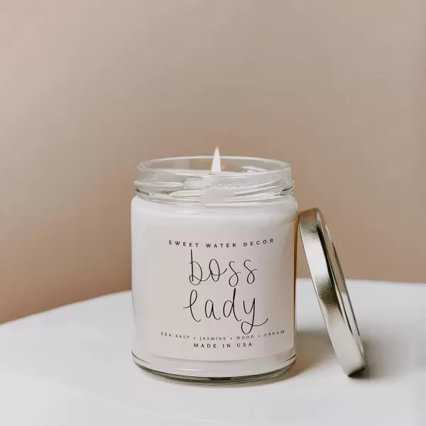 imageSweet Water Decor Relax Girl Peppermint Cedar Clove and Eucalyptus Scented Soy Wax Candle for Home  9oz Clear Jar 40 Hour Burn Time Made in the USABoss Lady Soy Candle