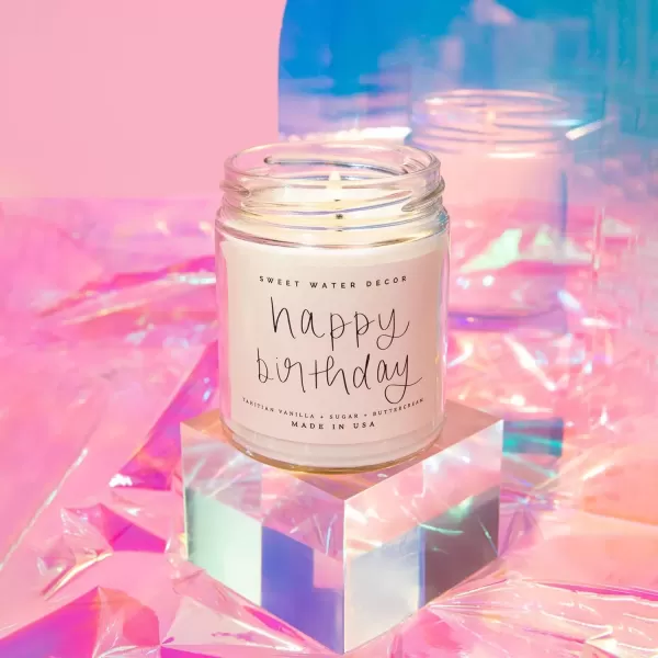 imageSweet Water Decor Relax Girl Peppermint Cedar Clove and Eucalyptus Scented Soy Wax Candle for Home  9oz Clear Jar 40 Hour Burn Time Made in the USAHappy Birthday Soy Candle