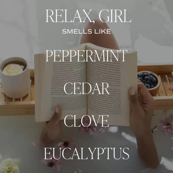 imageSweet Water Decor Relax Girl Peppermint Cedar Clove and Eucalyptus Scented Soy Wax Candle for Home  9oz Clear Jar 40 Hour Burn Time Made in the USARelax Girl Soy Candle