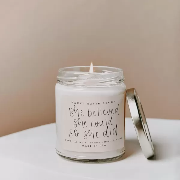 imageSweet Water Decor Relax Girl Peppermint Cedar Clove and Eucalyptus Scented Soy Wax Candle for Home  9oz Clear Jar 40 Hour Burn Time Made in the USAShe Believed She Could So She Did Soy Candle