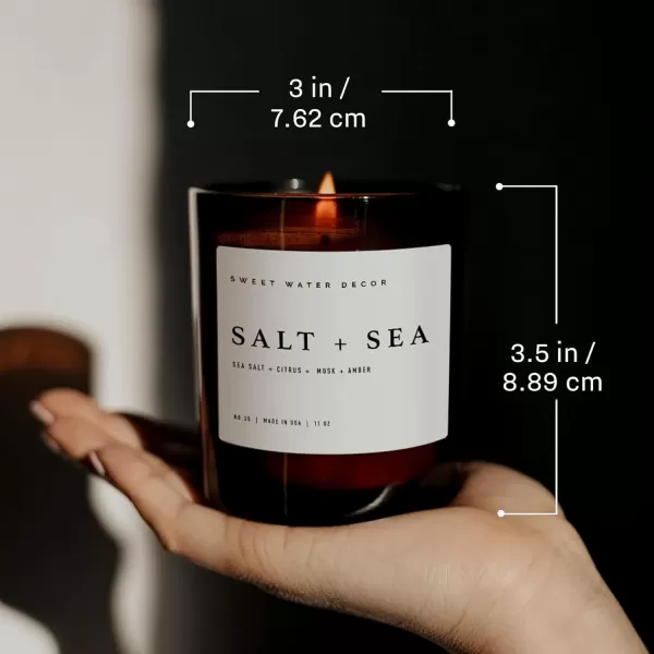 imageSweet Water Decor Salt and Sea Candle  Sea Salt Citrus Amber Musk Beach Scented Soy Candles for Home  11oz White Glass Jar  Wood Lid 50 Hour Burn Time Made in the USAAmber