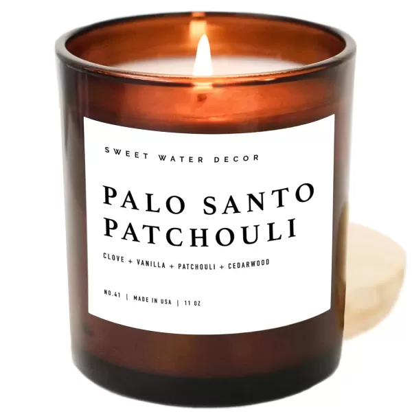 imageSweet Water Decor Salt and Sea Candle  Sea Salt Citrus Amber Musk Beach Scented Soy Candles for Home  11oz White Glass Jar  Wood Lid 50 Hour Burn Time Made in the USAAmber