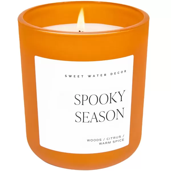 imageSweet Water Decor Spooky Season Orange Scented Candle  Halloween Candles with Woods Warm Spice ampamp Citrus Scent  100 Cotton Wick Decorative Candles with 40 Hour Burn Time  15oz Orange Jar CandleOrange