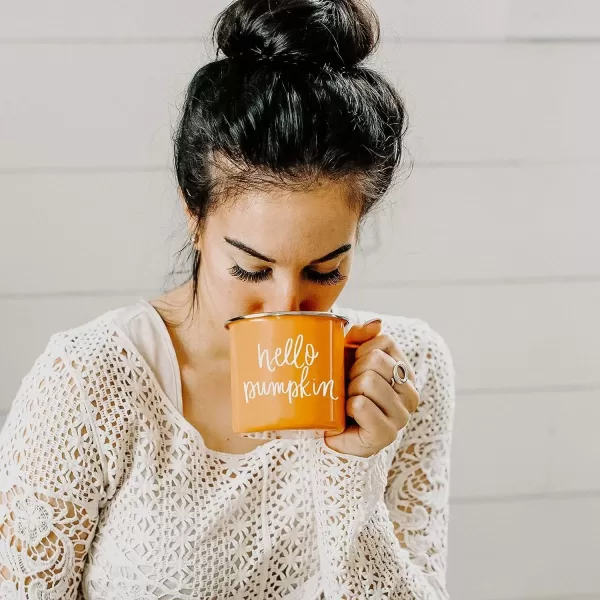 imageSweet Water Decor Hello Pumpkin Coffee Mug  18oz Galvanized Steel Campfire Style Coffee Cup  Fall Mug Fall Seasonal Decor Pumpkin Coffee CupHello Pumpkin