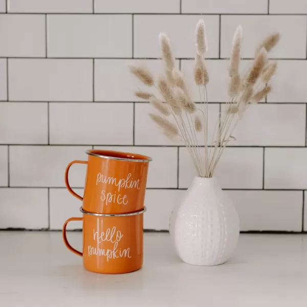 imageSweet Water Decor Hello Pumpkin Coffee Mug  18oz Galvanized Steel Campfire Style Coffee Cup  Fall Mug Fall Seasonal Decor Pumpkin Coffee CupHello Pumpkin