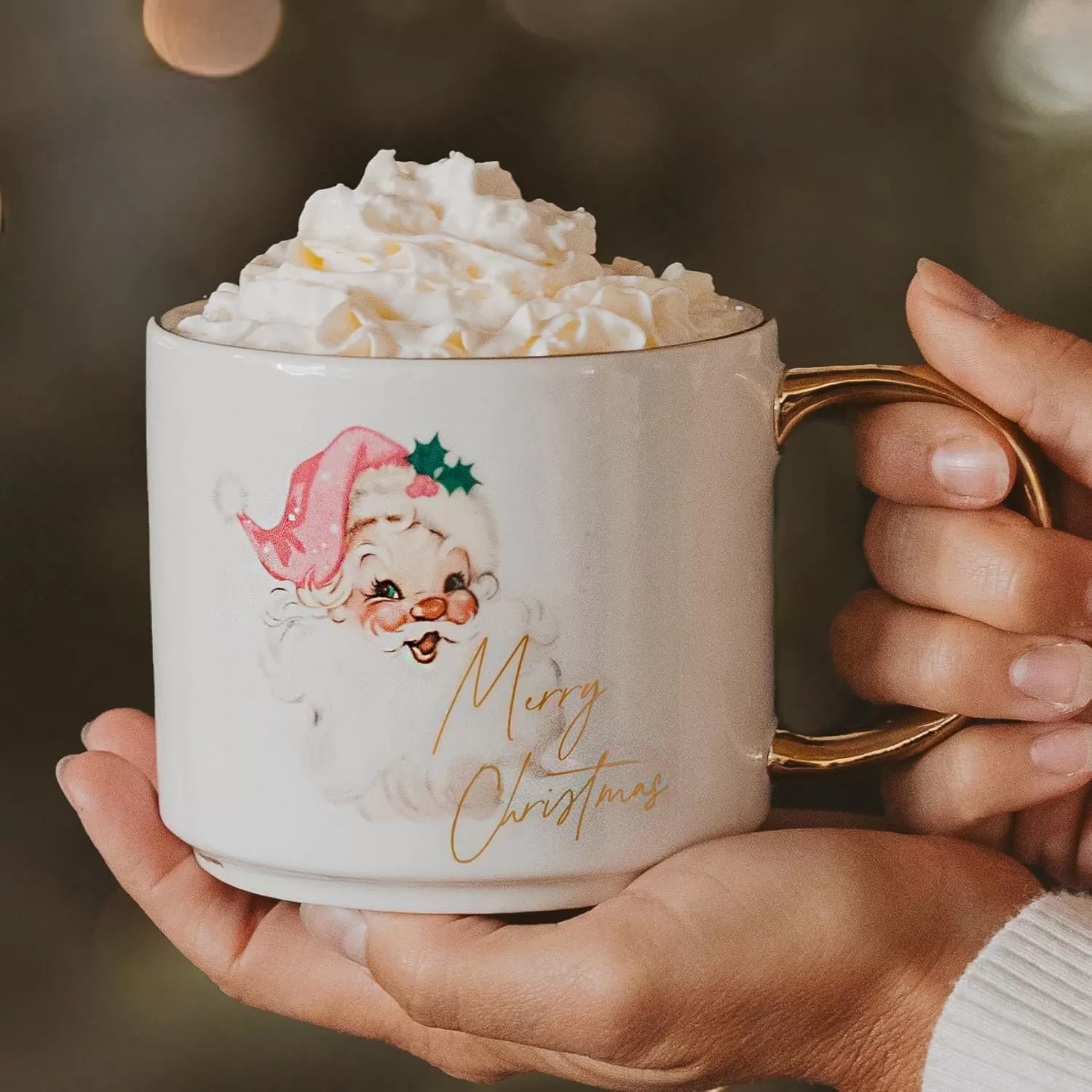 imageSweet Water Decor Fa La La Tile Coffee Mug  Christmas Coffee Mugs  17oz Gold Handle Coffee Cup  Holiday Gifts  Gifts for HerVintage Santa