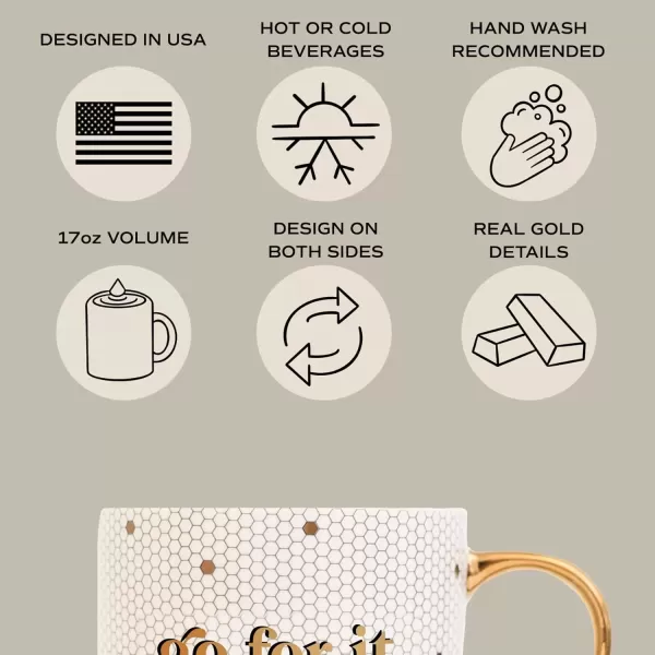 imageSweet Water Decor Fa La La Tile Coffee Mug  Christmas Coffee Mugs  17oz Gold Handle Coffee Cup  Holiday Gifts  Gifts for HerStrong  Courageous