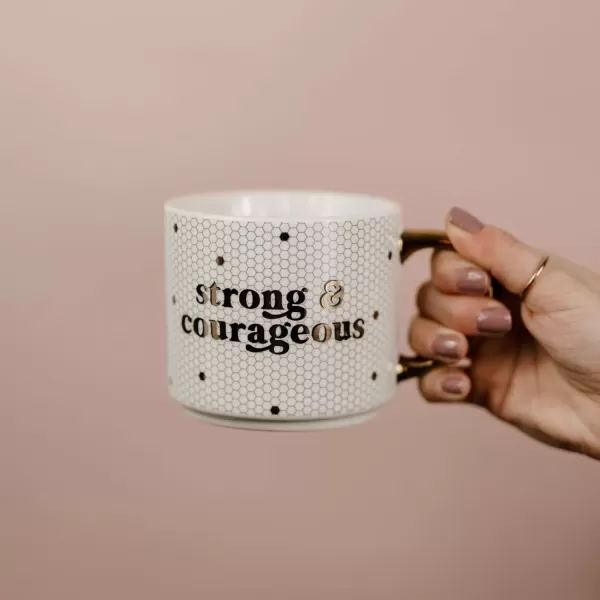 imageSweet Water Decor Fa La La Tile Coffee Mug  Christmas Coffee Mugs  17oz Gold Handle Coffee Cup  Holiday Gifts  Gifts for HerStrong  Courageous