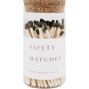 imageSweet Water Decor 4quot Hearth Matches in Apothecary Glass Bottle  Rustic Jar Approx 100 Decorative Matchsticks with Strike Pad  Cute Candle Accessory Match Holder Long Matches for Fireplace BlackBlack