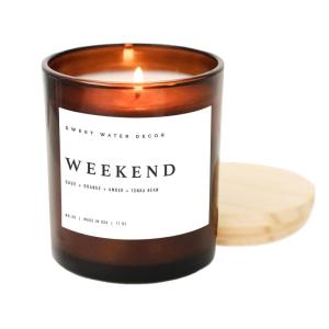 imageSweet Water Decor Candles  Spa Scented Soy Wax Candle for Home  11oz Jar Candle with Wood Lid 50 Hour Burn Time Made in the USA Weekend White  11 ozAmber