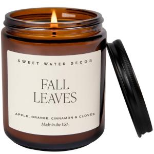 imageSweet Water Decor Fall Candles for Home Scented  Hand Poured Soy Wax Autumn Candles with Apple ampamp Cinnamon Scent  40 Hour Burn Time Long Lasting Fall Candles Soy  Amber Glass Jar for Candle DecorFall Leaves