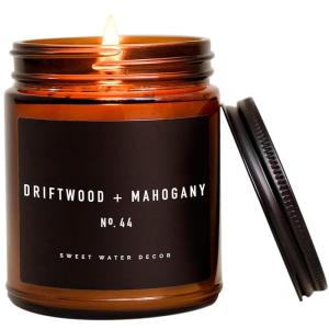 imageSweet Water Decor Christmas Candle  Christmas Tree Apple Cider and Cinnamon Winter Holiday Scented Soy Candles for Home  9oz Amber Jar 40 Hour Burn Time Made in the USADriftwood and Mahogany