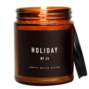 imageSweet Water Decor Christmas Candle  Christmas Tree Apple Cider and Cinnamon Winter Holiday Scented Soy Candles for Home  9oz Amber Jar 40 Hour Burn Time Made in the USAHoliday