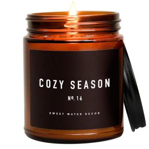imageSweet Water Decor Christmas Candle  Christmas Tree Apple Cider and Cinnamon Winter Holiday Scented Soy Candles for Home  9oz Amber Jar 40 Hour Burn Time Made in the USACozy Season