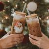 imageSweet Water Decor Nutcracker Can Glasses with Lid and Straw Christmas Stocking Stuffers  Christmas Glasses Drinkware with Bamboo Lid for Iced Coffee ampamp Cocktails  Christmas Themed Gifts Glass CanSanta