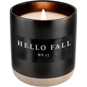 imageSweet Water Decor Hello Pumpkin Soy Candle  Pumpkin Warm Spices Vanilla and Whipped Cream Fall Scented Candles for Home  12oz Black Stoneware Jar 60 Hour Burn Time Made in The USAHello Fall