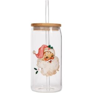 imageSweet Water Decor Nutcracker Can Glasses with Lid and Straw Christmas Stocking Stuffers  Christmas Glasses Drinkware with Bamboo Lid for Iced Coffee ampamp Cocktails  Christmas Themed Gifts Glass CanSanta