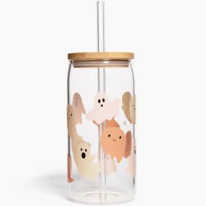 imageSweet Water Decor Nutcracker Can Glasses with Lid and Straw Christmas Stocking Stuffers  Christmas Glasses Drinkware with Bamboo Lid for Iced Coffee ampamp Cocktails  Christmas Themed Gifts Glass CanPink Ghosts