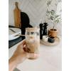 imageSweet Water Decor Pink Checkered Can Glass  17oz Drinking Glass Tumbler with Straw and Bamboo Lid  Iced Coffee and Smoothie Cups for Kitchen and TravelWhite Floral