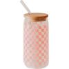 imageSweet Water Decor Pink Checkered Can Glass  17oz Drinking Glass Tumbler with Straw and Bamboo Lid  Iced Coffee and Smoothie Cups for Kitchen and TravelPink Checkered
