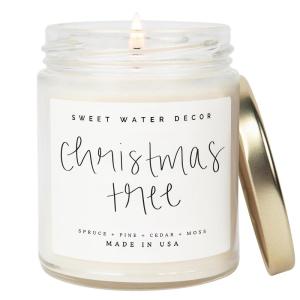 imageSweet Water Decor Cinnamon Roll Candle  Fall Candle with Cinnamon Icing and Cinnamon Buttery Pastry for Home  Cinnamon Soy Candle with 40 Hours Burn Time  9Oz Gold Lid Clear Jar Cinnamon ScentsChristmas Tree