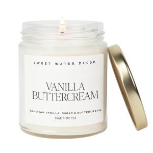 imageSweet Water Decor Cinnamon Roll Candle  Fall Candle with Cinnamon Icing and Cinnamon Buttery Pastry for Home  Cinnamon Soy Candle with 40 Hours Burn Time  9Oz Gold Lid Clear Jar Cinnamon ScentsVanilla Buttercream