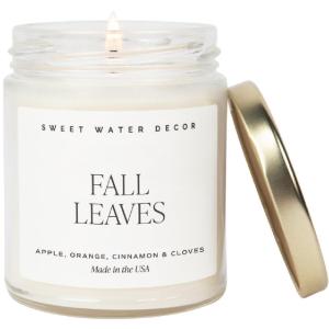 imageSweet Water Decor Island Air Soy Candle  Tropical Fruit Mountain Air and Orange Scented Summer Candles for Home  9oz Clear Jar and Gold Lid 40 Hour Burn Time Made in the USAFall Leaves