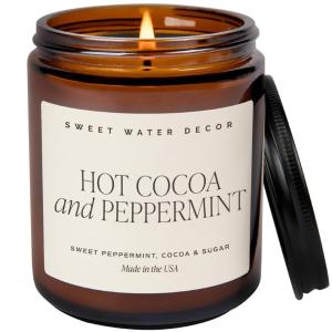 imageSweet Water Decor Relaxation Soy Candle  Eucalyptus Peppermint and Clove Scented Candles for Home  9oz Amber Jar  Black Lid 40 Hour Burn Time Made in the USAHot Cocoa  Peppermint