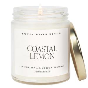imageSweet Water Decor Coastal Lemon Scented Candles  Soy Candles with Lemon Sea Salt ampamp Driftwood for Home Decor  Candle Wax with 40 Hours Burn Time  9oz Gold Lid Clear Jar Candles for Home ScentedCoastal Lemon