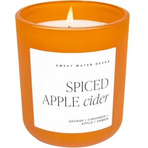 imageSweet Water Decor Spiced Apple Cider Soy Candle  Orange Lemon and Cinnamon Scented Candle for Home  15oz Orange Jar 70 Hour Burn Time Made in the USAOrange
