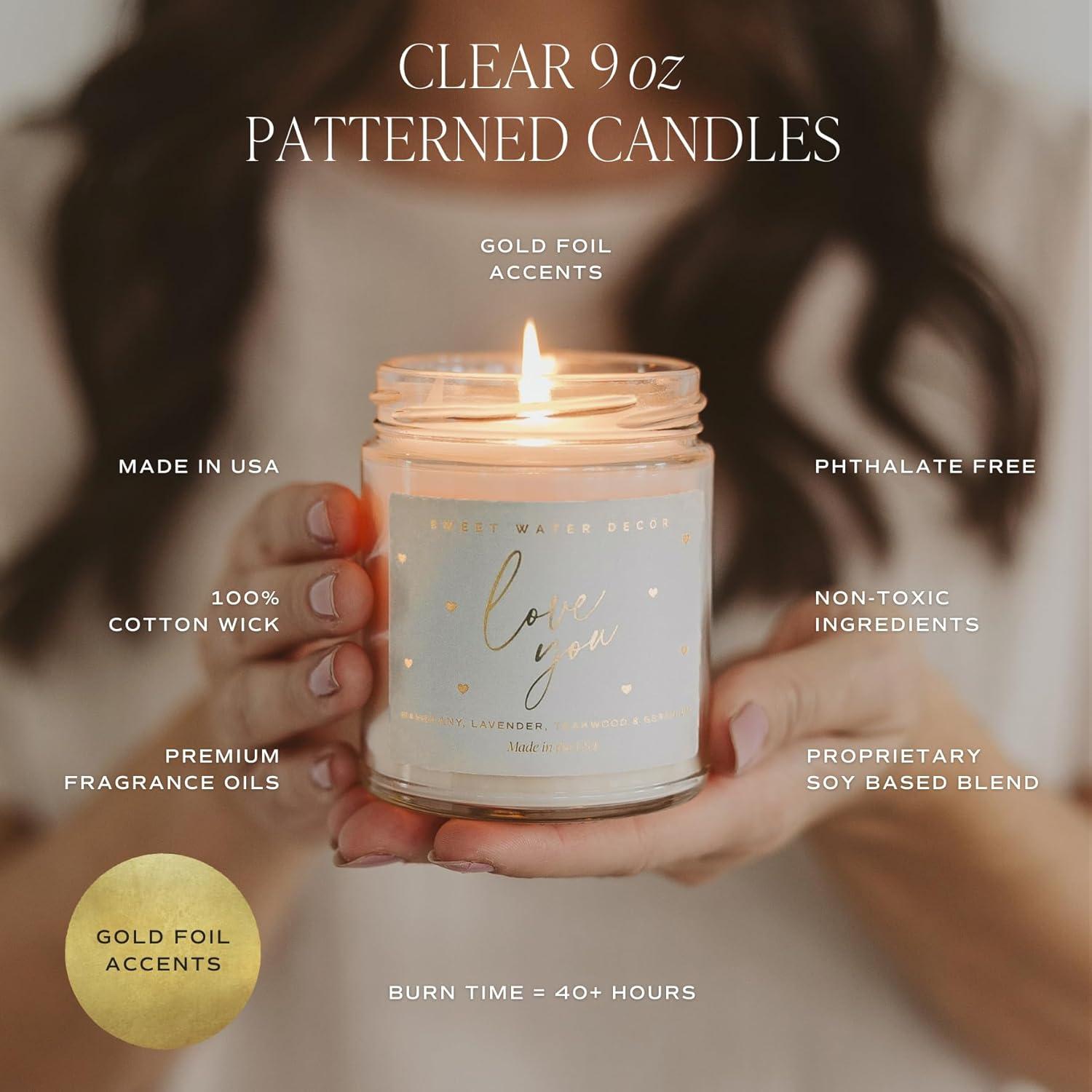 imageSweet Water Decor Spa Day Patterned Candle  Soy Candles with Sea Salt Jasmine Wood Cream Aroma 40 Hour Burn  9oz Clear Glass Jar  Ideal for Valentines Presents or Any Special OccasionSpa Day Patterned Candle
