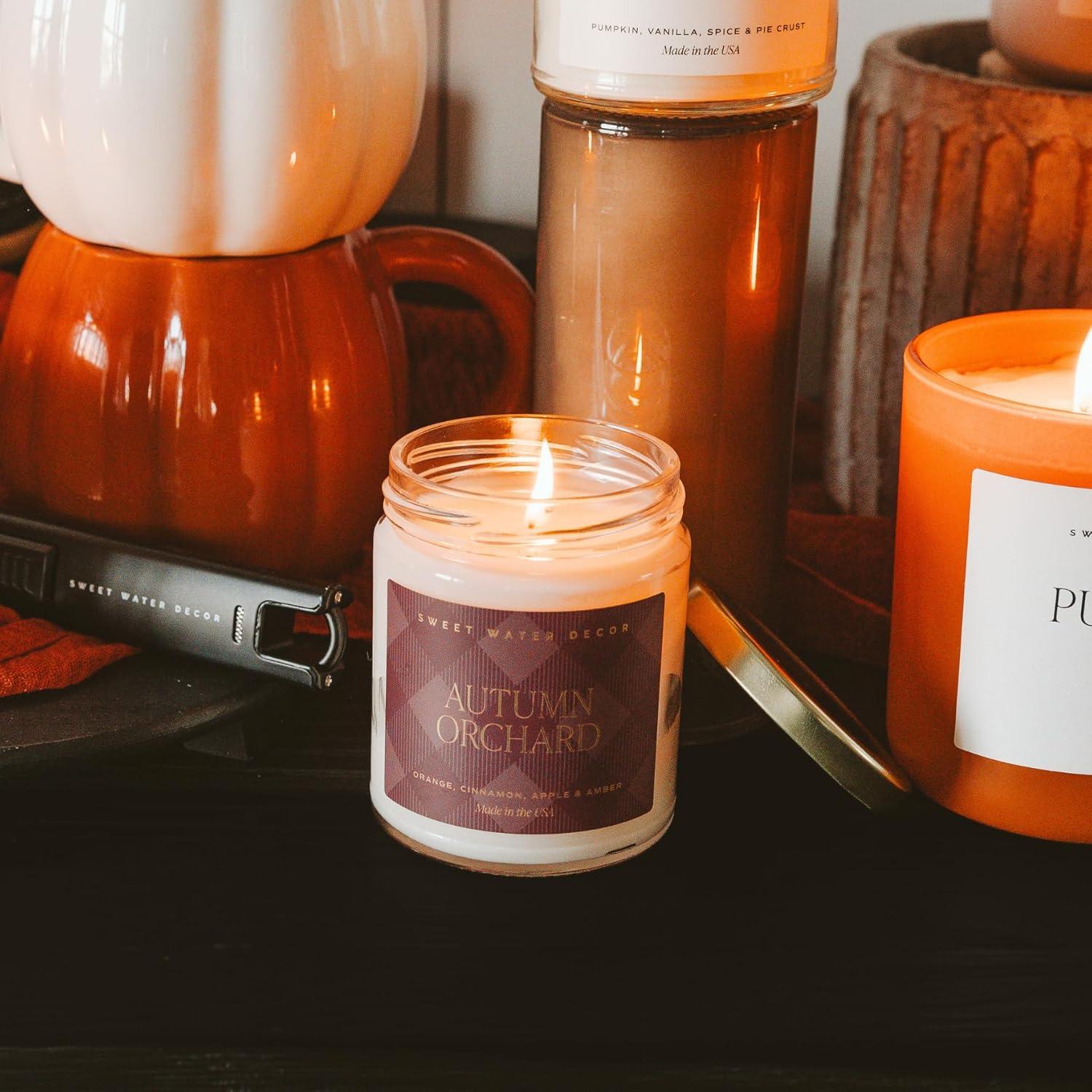 imageSweet Water Decor Spa Day Patterned Candle  Soy Candles with Sea Salt Jasmine Wood Cream Aroma 40 Hour Burn  9oz Clear Glass Jar  Ideal for Valentines Presents or Any Special OccasionAutumn Orchard