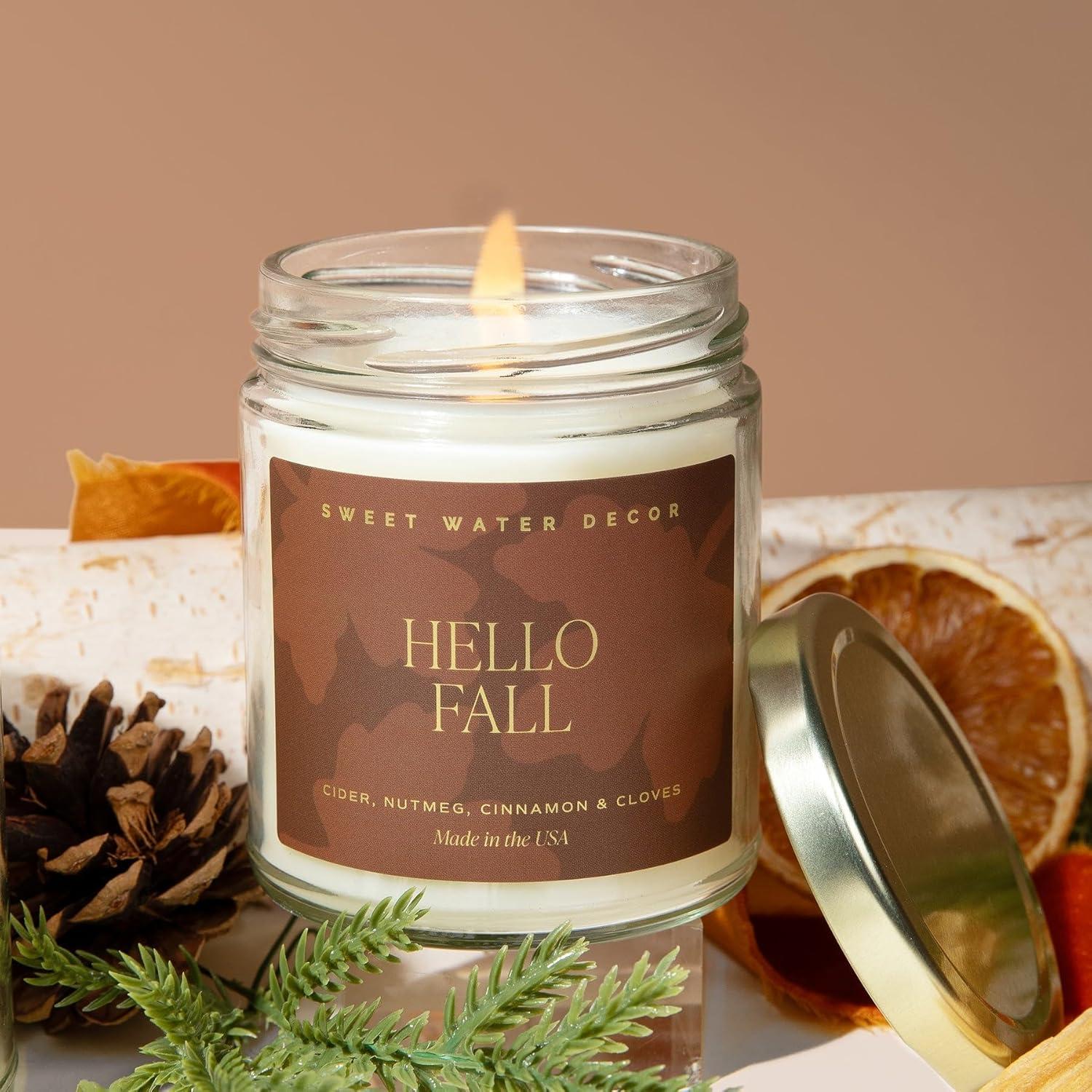 imageSweet Water Decor Spa Day Patterned Candle  Soy Candles with Sea Salt Jasmine Wood Cream Aroma 40 Hour Burn  9oz Clear Glass Jar  Ideal for Valentines Presents or Any Special OccasionHello Fall