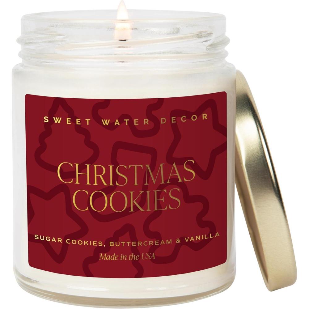 imageSweet Water Decor Spa Day Patterned Candle  Soy Candles with Sea Salt Jasmine Wood Cream Aroma 40 Hour Burn  9oz Clear Glass Jar  Ideal for Valentines Presents or Any Special OccasionChristmas Cookies