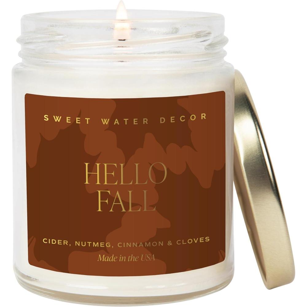 imageSweet Water Decor Spa Day Patterned Candle  Soy Candles with Sea Salt Jasmine Wood Cream Aroma 40 Hour Burn  9oz Clear Glass Jar  Ideal for Valentines Presents or Any Special OccasionHello Fall