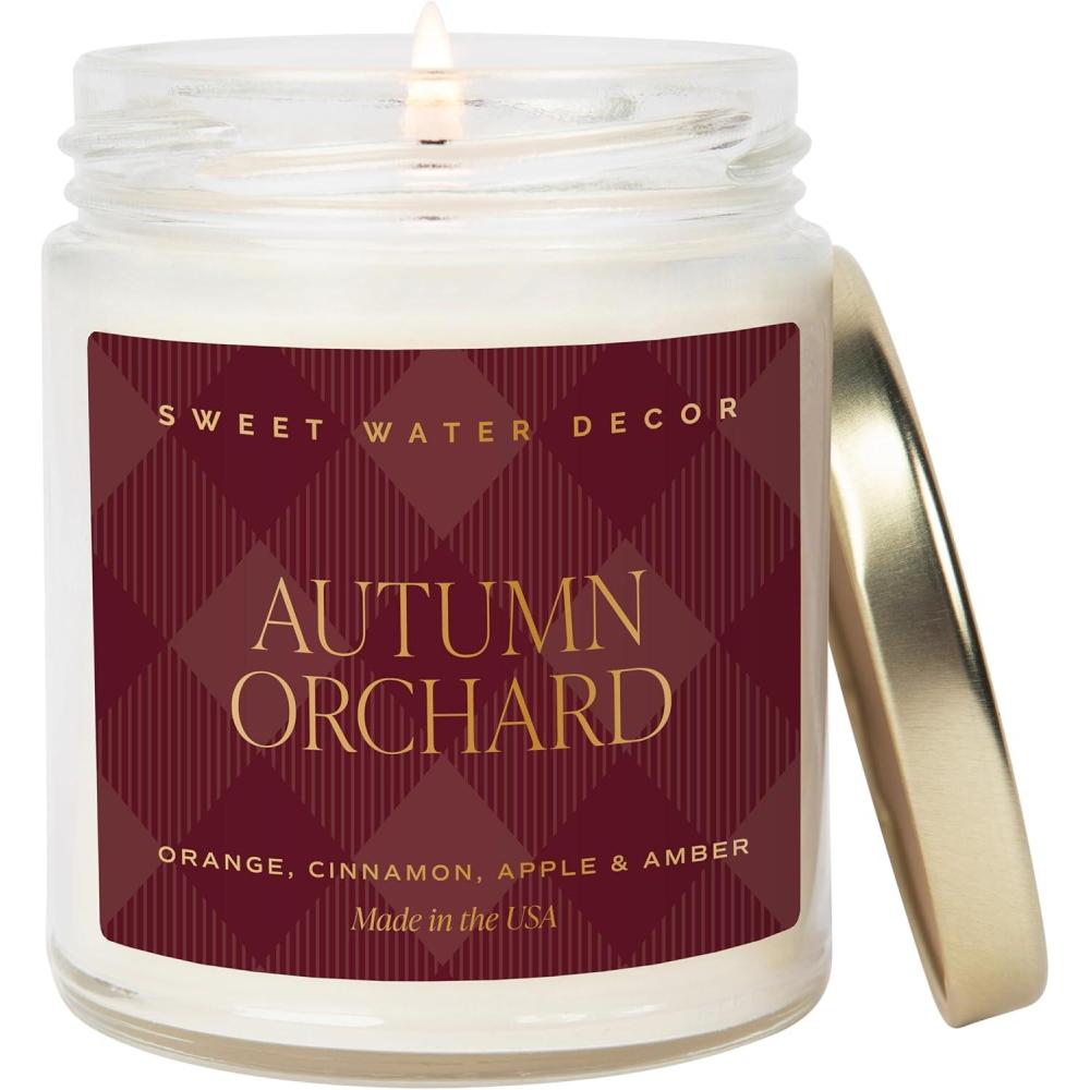 imageSweet Water Decor Spa Day Patterned Candle  Soy Candles with Sea Salt Jasmine Wood Cream Aroma 40 Hour Burn  9oz Clear Glass Jar  Ideal for Valentines Presents or Any Special OccasionAutumn Orchard