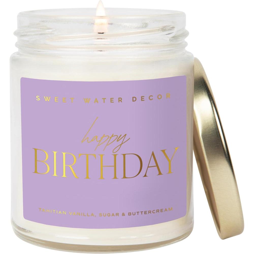 imageSweet Water Decor Spa Day Patterned Candle  Soy Candles with Sea Salt Jasmine Wood Cream Aroma 40 Hour Burn  9oz Clear Glass Jar  Ideal for Valentines Presents or Any Special OccasionHappy Birthday