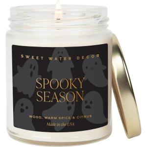 imageSweet Water Decor Spa Day Patterned Candle  Soy Candles with Sea Salt Jasmine Wood Cream Aroma 40 Hour Burn  9oz Clear Glass Jar  Ideal for Valentines Presents or Any Special OccasionSpooky Season